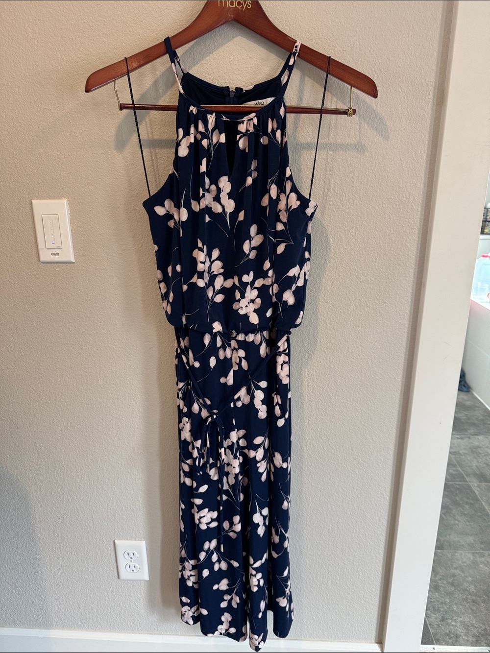 Navy Floral High Neck Jumpsuit with Blouson Waist